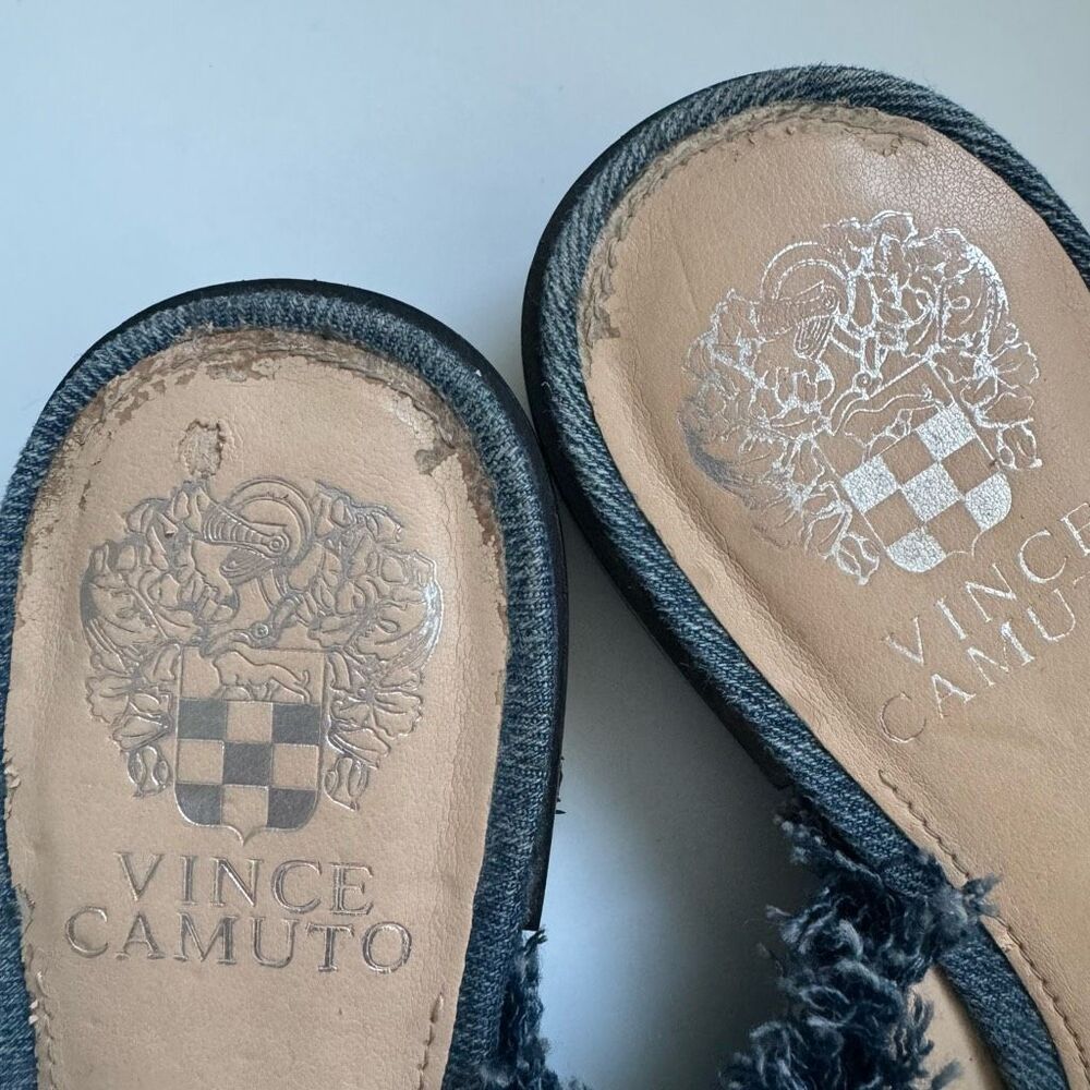 Vince Camuto Fringe Jewel Denim Open Toe Low Heel Comfort Sandal Size 6.5 Blue - Picture 4 of 12